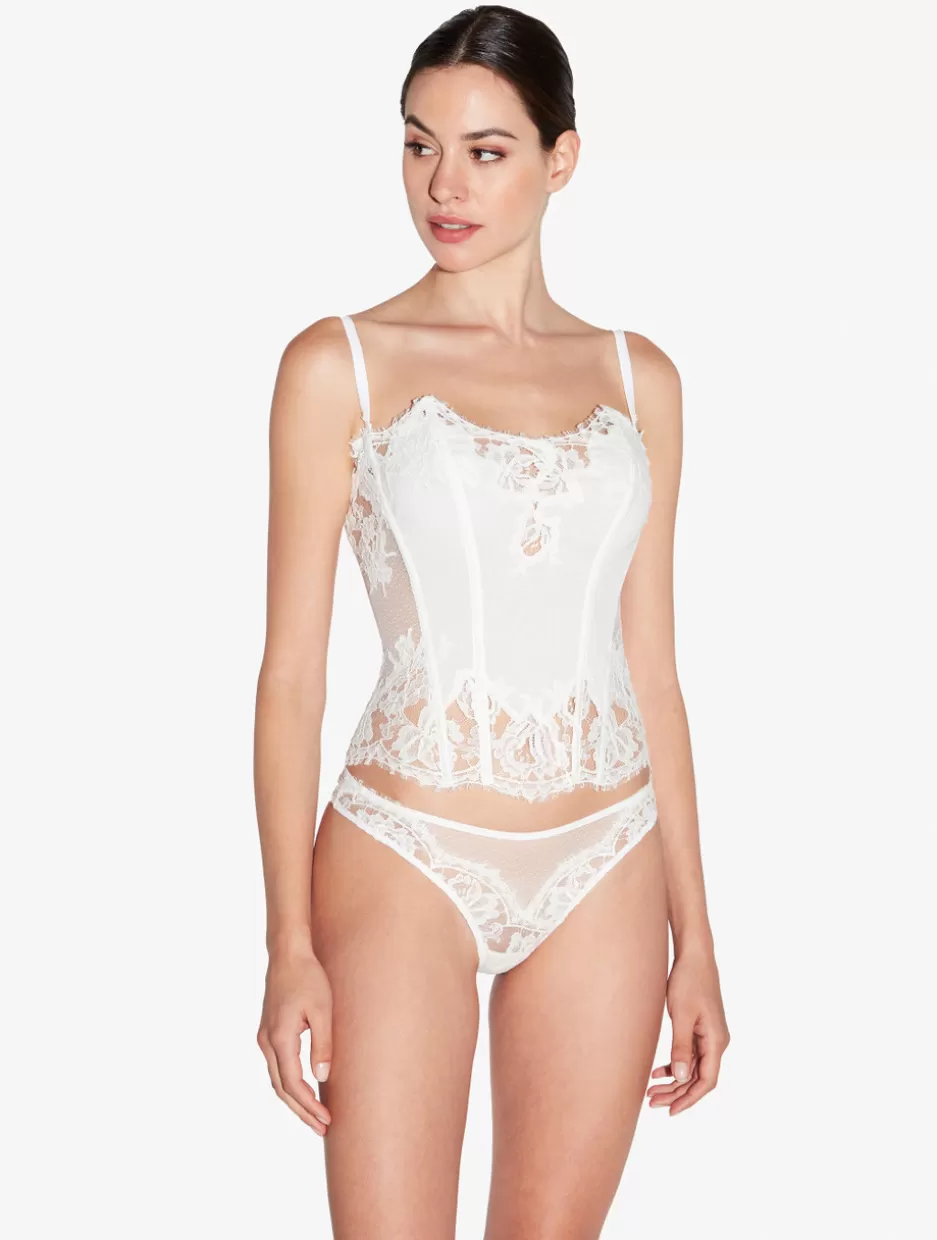 Brazilian-La Perla Brazilian Brief In Off With Cotton Leavers Lace White