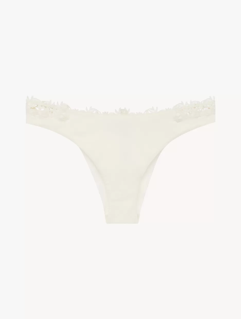 Brazilian-La Perla Brazilian Brief In Off-white Lycra With Macrame OffWhite