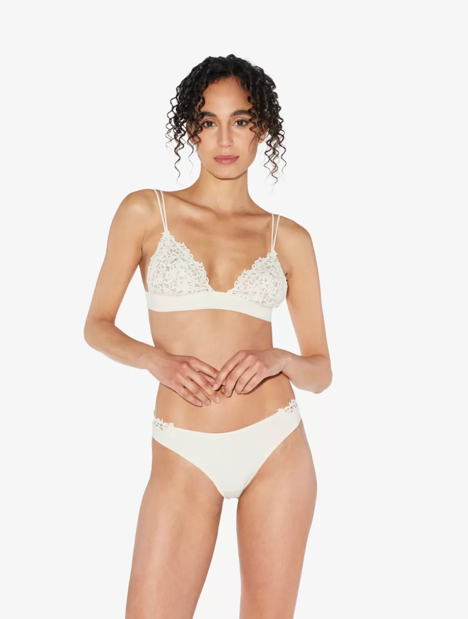 Brazilian-La Perla Brazilian Brief In Off-white Lycra With Macrame OffWhite