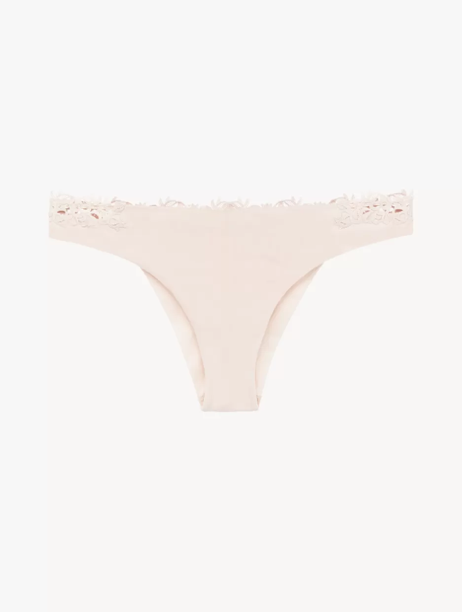 Brazilian-La Perla Brazilian Brief In Rose Beige Lycra With Macrame RoseBeige