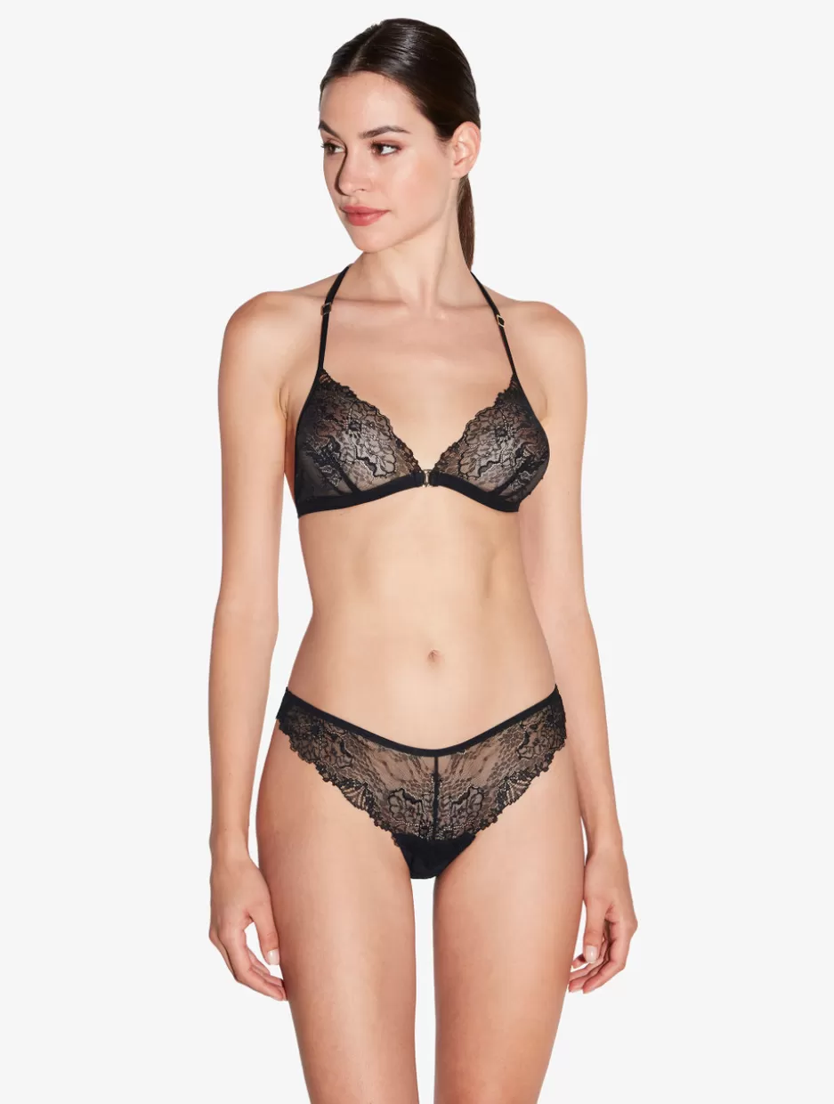 Brazilian-La Perla Brazilian Briefs In With Leavers Lace Black