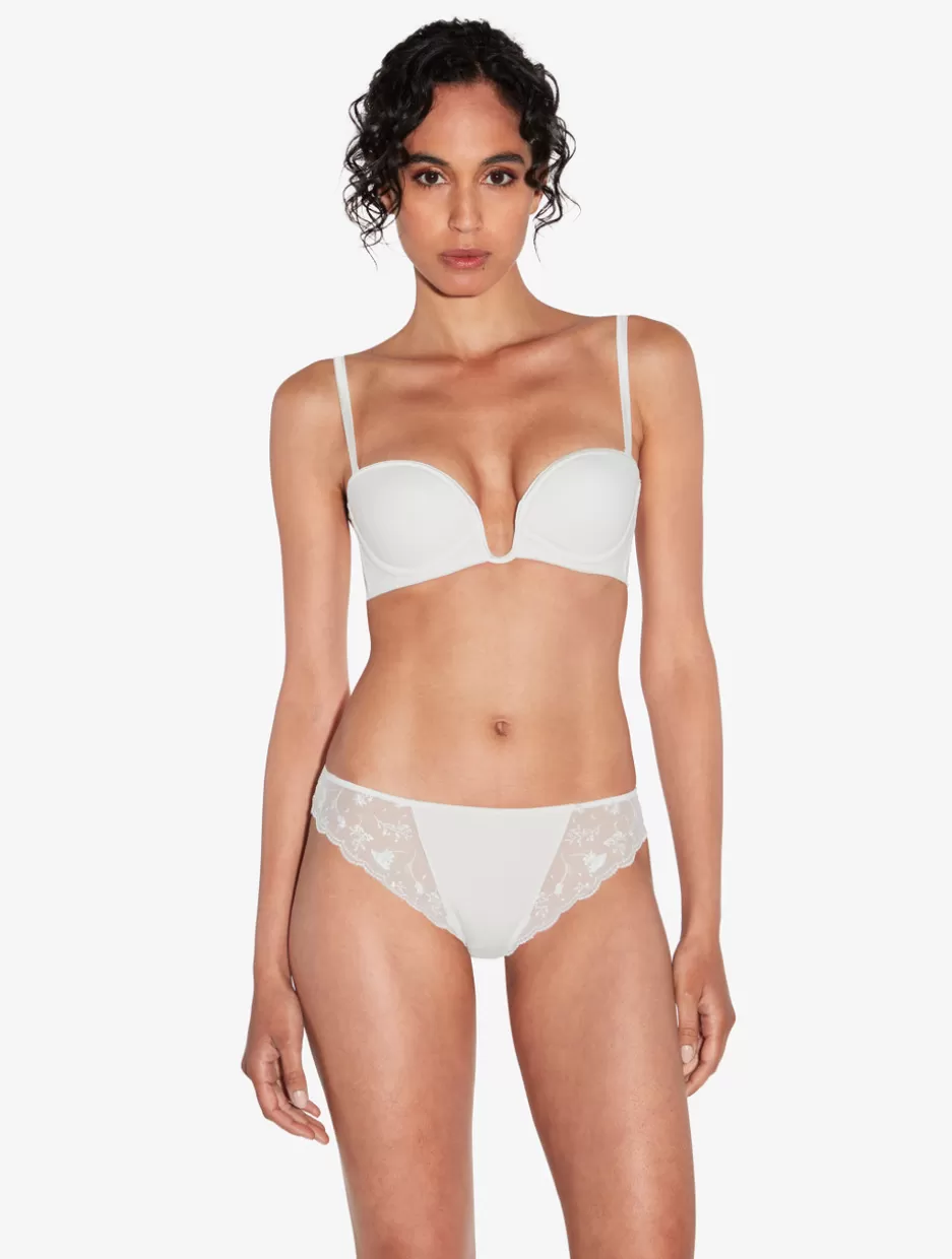 Mid-rise-La Perla Briefs In Lys With Embroidered Tulle OffWhite