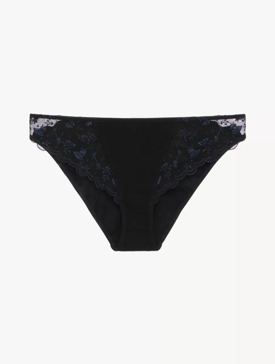 Mid-rise-La Perla Briefs In Onyx With Embroidered Tulle Black