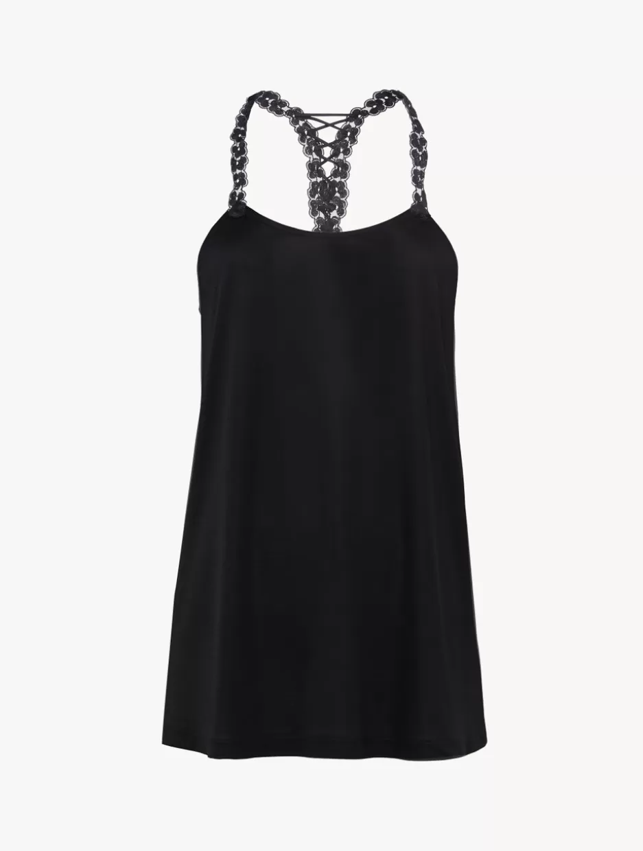 Camisoles | Pajamas-La Perla Camisole In Modal With Embroidered Tulle Black