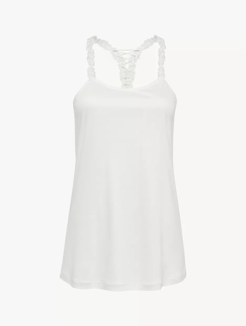 Camisoles | Pajamas-La Perla Camisole In Off-white Modal With Embroidered Tulle Natural