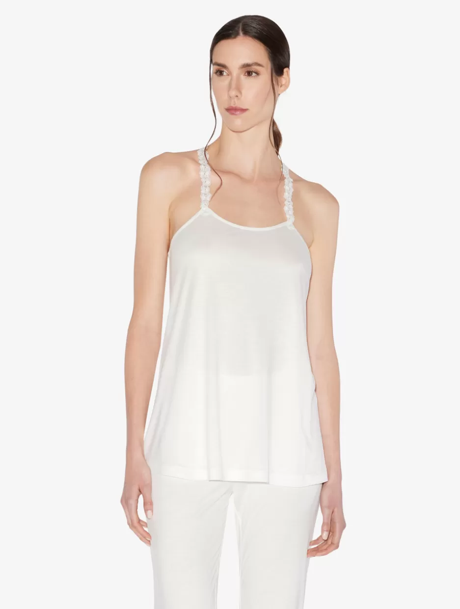 Camisoles | Pajamas-La Perla Camisole In Off-white Modal With Embroidered Tulle Natural