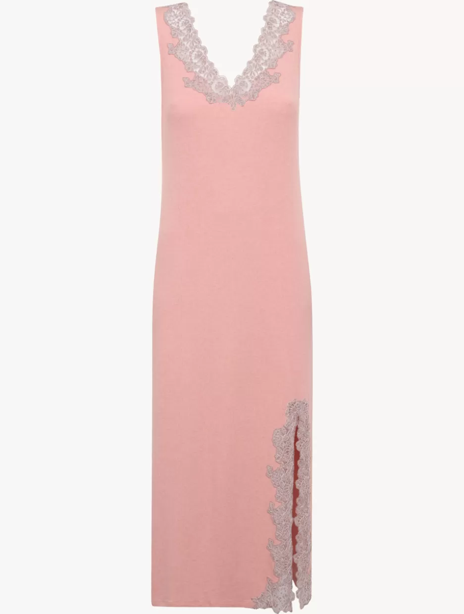 Pajamas | Slips & Dresses-La Perla Cashmere Blend Ribbed Long Nightgown In Blush Clay With Frastaglio Pink