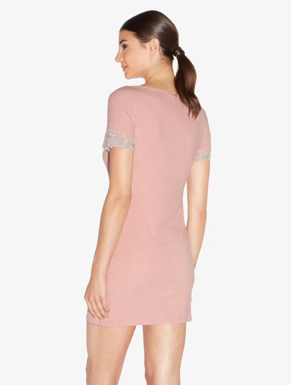 Pajamas | Slips & Dresses-La Perla Cashmere Blend Ribbed Short Nightgown In Blush Clay With Frastaglio Pink