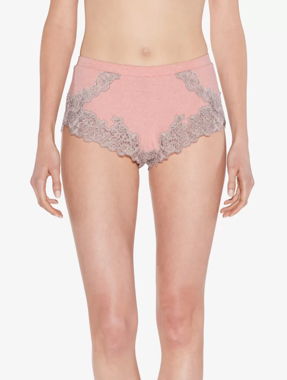 Pajamas | Loungewear-La Perla Cashmere Blend Ribbed Sleep Shorts In Blush Clay With Frastaglio Pink