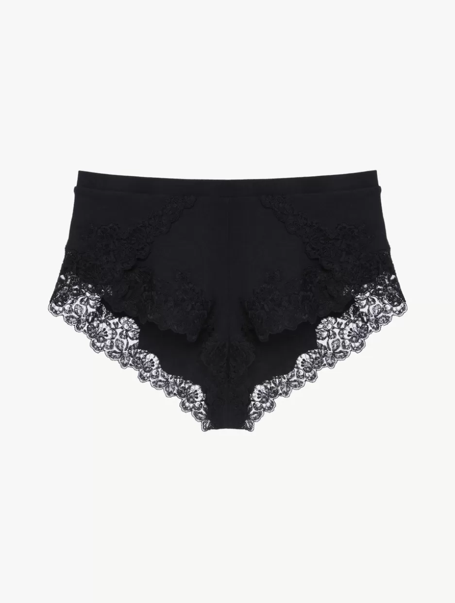 Pajamas | Loungewear-La Perla Cashmere Blend Ribbed Sleep Shorts In Onyx With Frastaglio Black