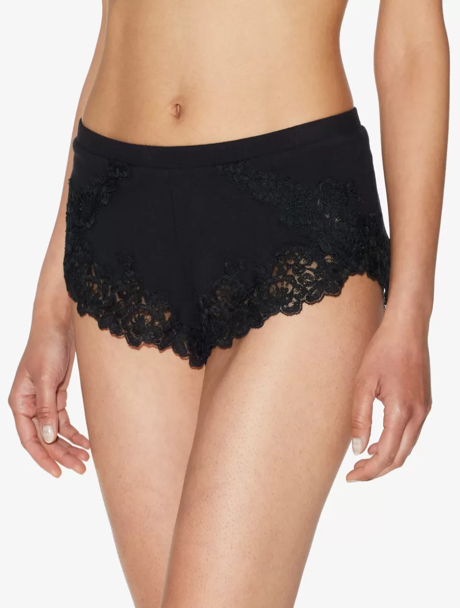 cashmere_blend_ribbed_sleep_shorts_in_onyx_with_frastaglio_11207.webp Pajamas | Loungewear-La Perla Cashmere Blend Ribbed Sleep Shorts In Onyx With Frastaglio Black