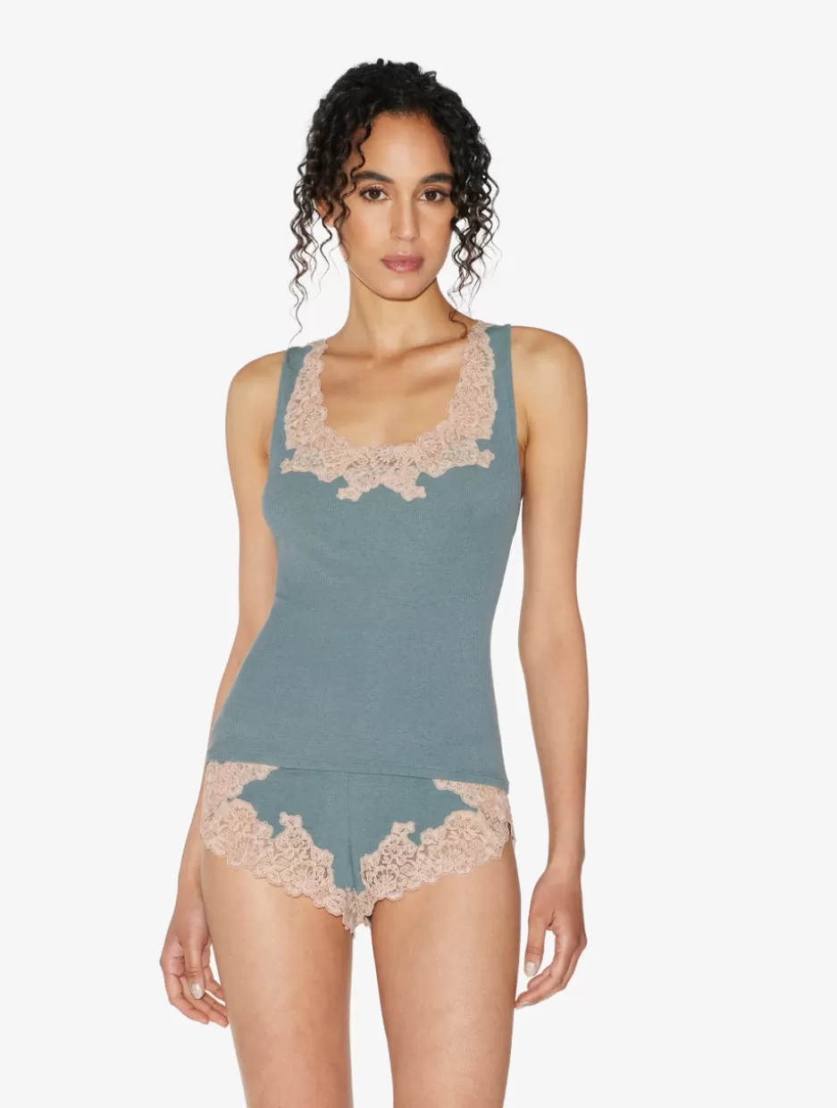 Pajamas | Loungewear-La Perla Cashmere Blend Ribbed Sleep Shorts In Sleepy Dream With Frastaglio Blue