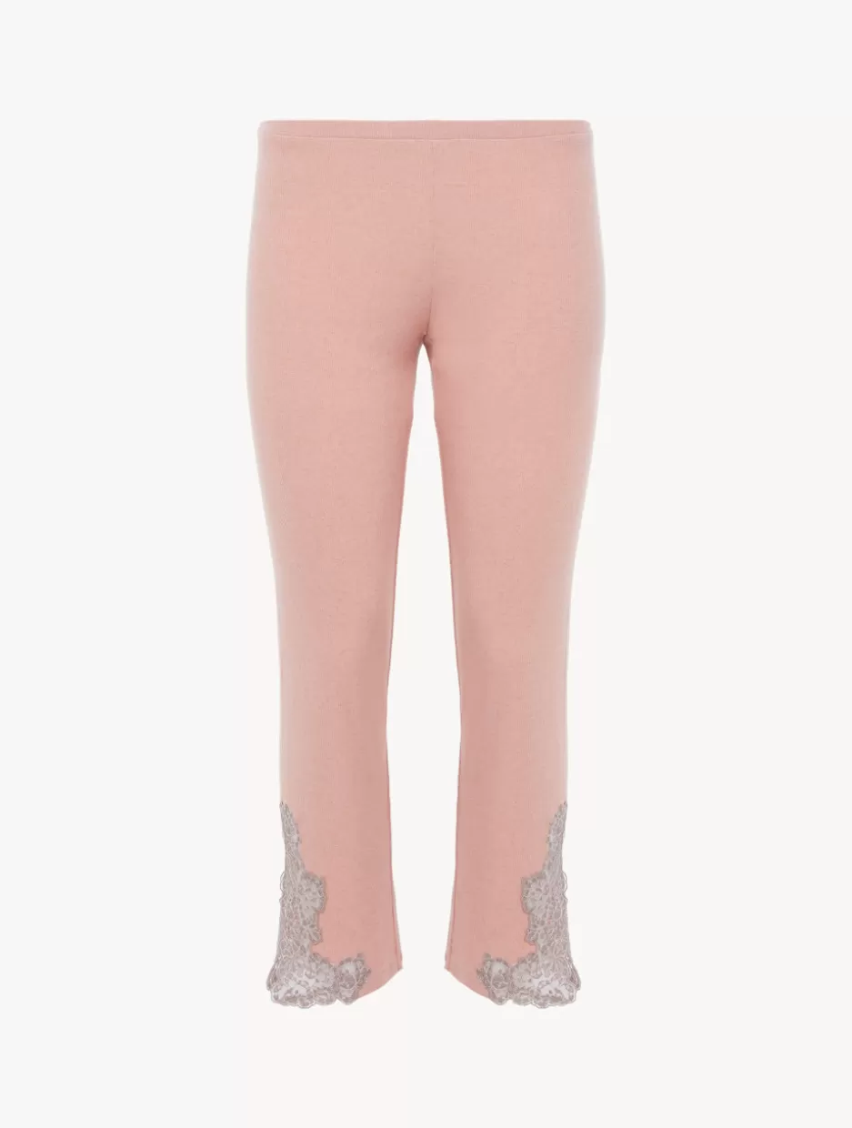 Pajamas | Loungewear-La Perla Cashmere Blend Ribbed Trousers In Blush Clay With Frastaglio Pink