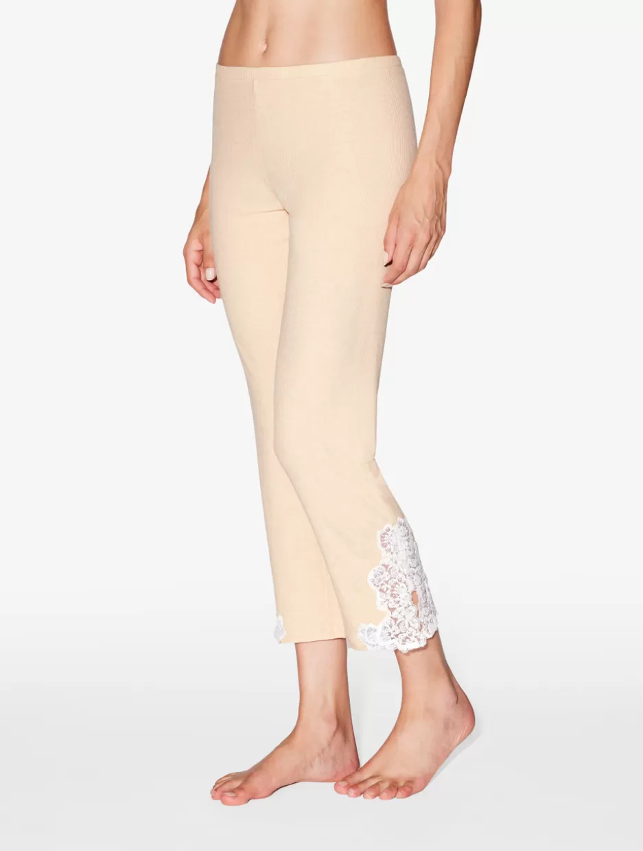 Pajamas | Loungewear-La Perla Cashmere Blend Ribbed Trousers In Halo With Frastaglio Yellow