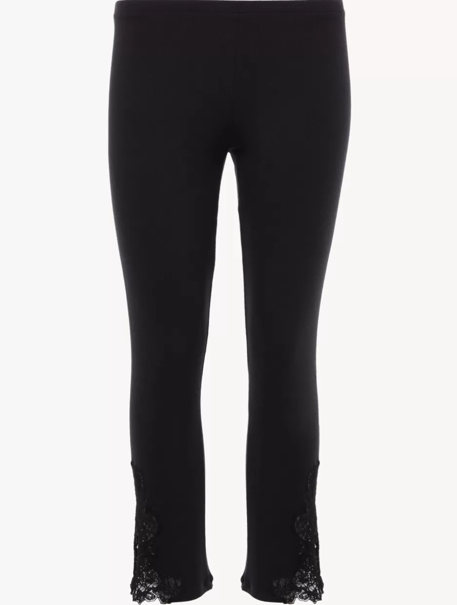 Pajamas | Loungewear-La Perla Cashmere Blend Ribbed Trousers In Onyx With Frastaglio Black