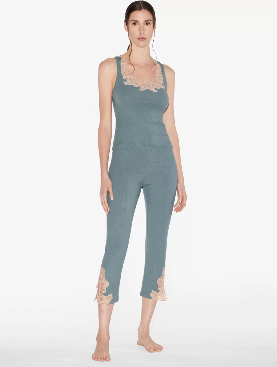 Pajamas | Loungewear-La Perla Cashmere Blend Ribbed Trousers In Sleepy Dream With Frastaglio Blue