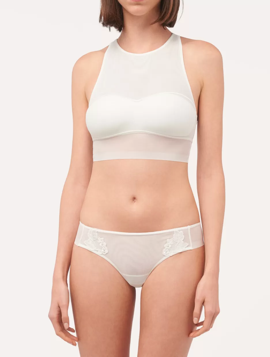 Bralette | Padded-La Perla Crop Top In Stretch Tulle Off-White