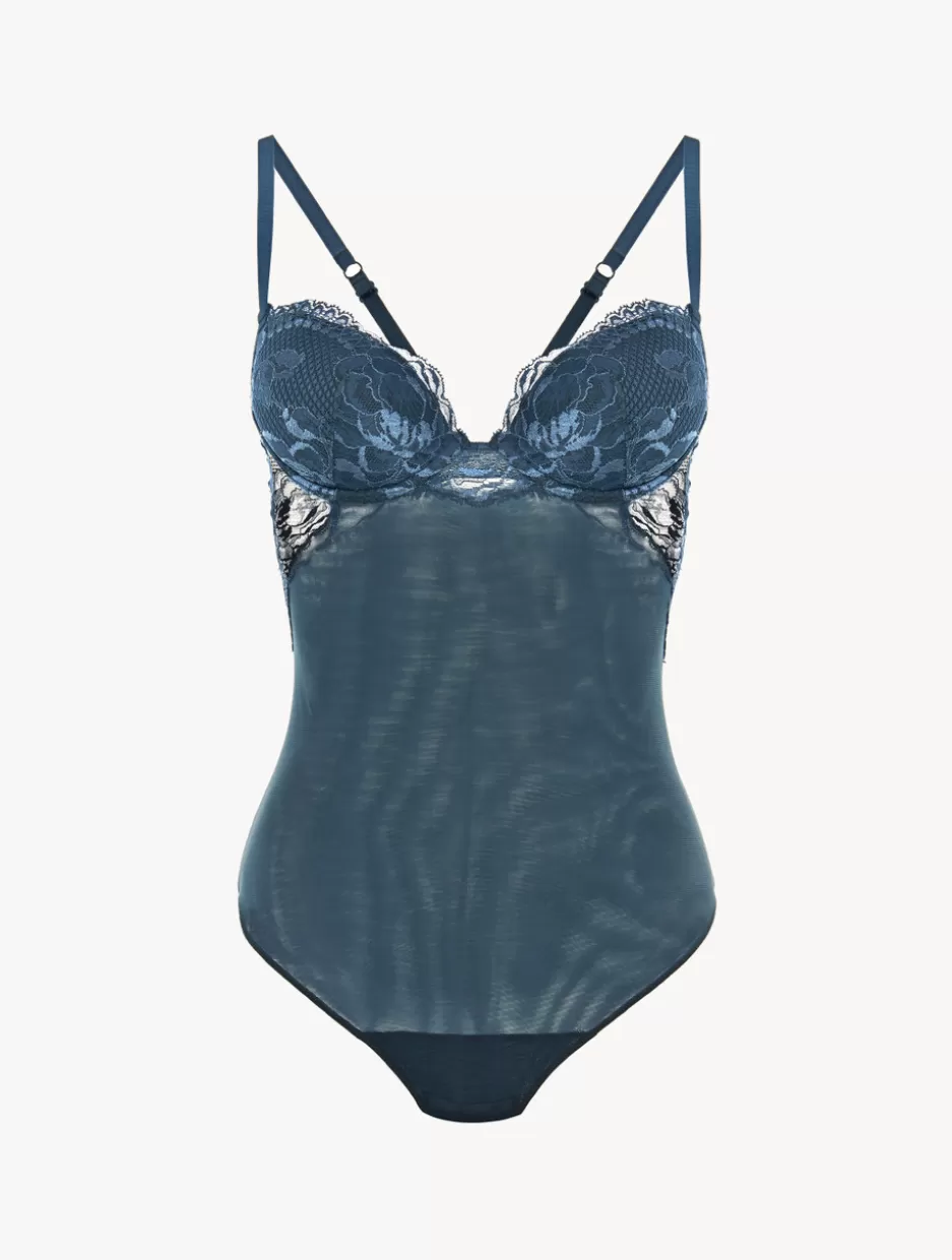 Bodysuits & Bustiers-La Perla Dark Lace Bodysuit Blue