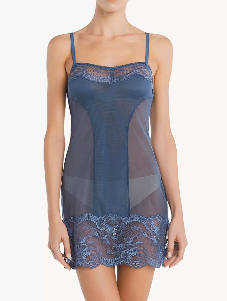 Slips & Dresses-La Perla Dark Lace Slip Blue