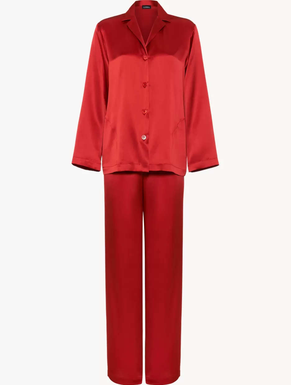 Pajamas | Silk Sleepwear-La Perla Garnet Silk Pajama Set Red