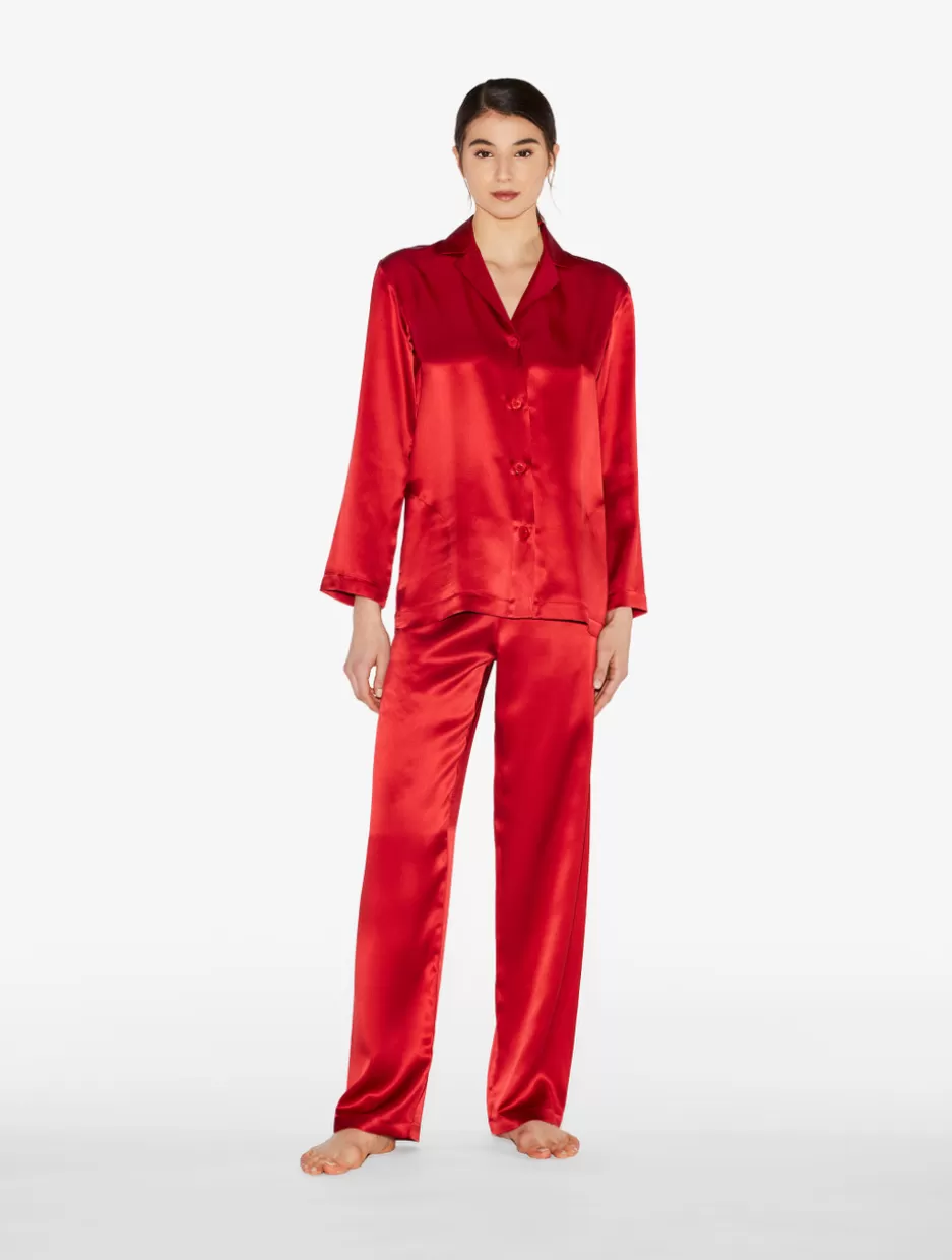 Pajamas | Silk Sleepwear-La Perla Garnet Silk Pajama Set Red