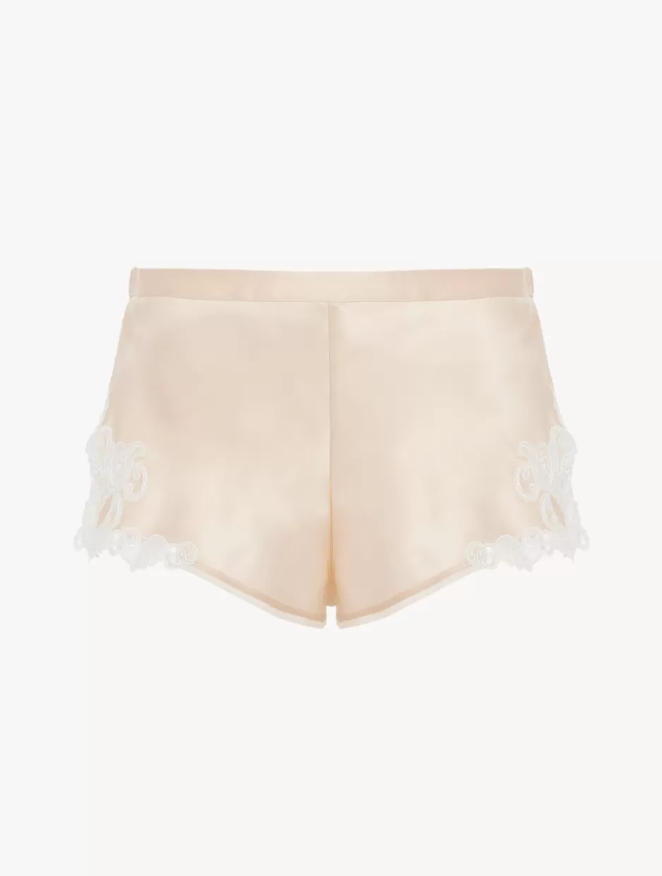 Pajamas | Sleep Shorts & Trousers-La Perla Halo Silk Sleep Shorts With Frastaglio Beige