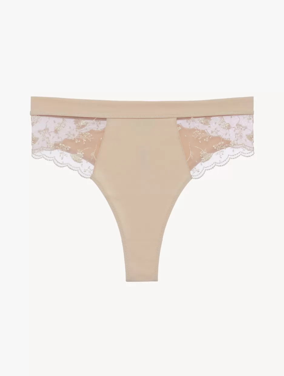 High-waist-La Perla High Waisted Briefs In Halo And Ivory Nude With Embroidered Tulle Beige
