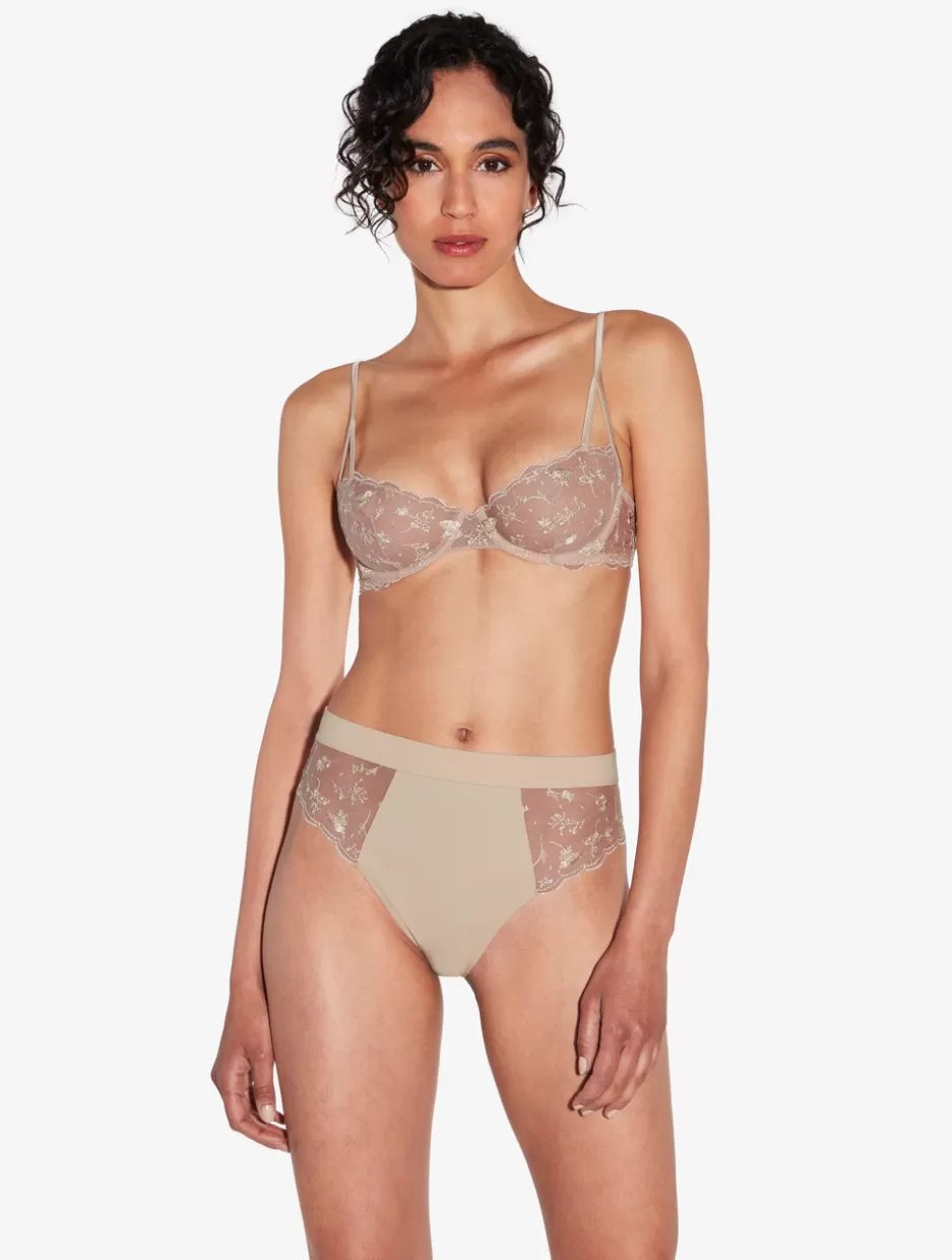 High-waist-La Perla High Waisted Briefs In Halo And Ivory Nude With Embroidered Tulle Beige