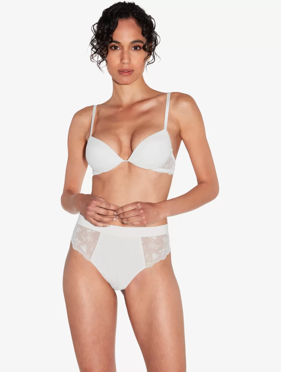 High-waist-La Perla High Waisted Briefs In Lys With Embroidered Tulle OffWhite