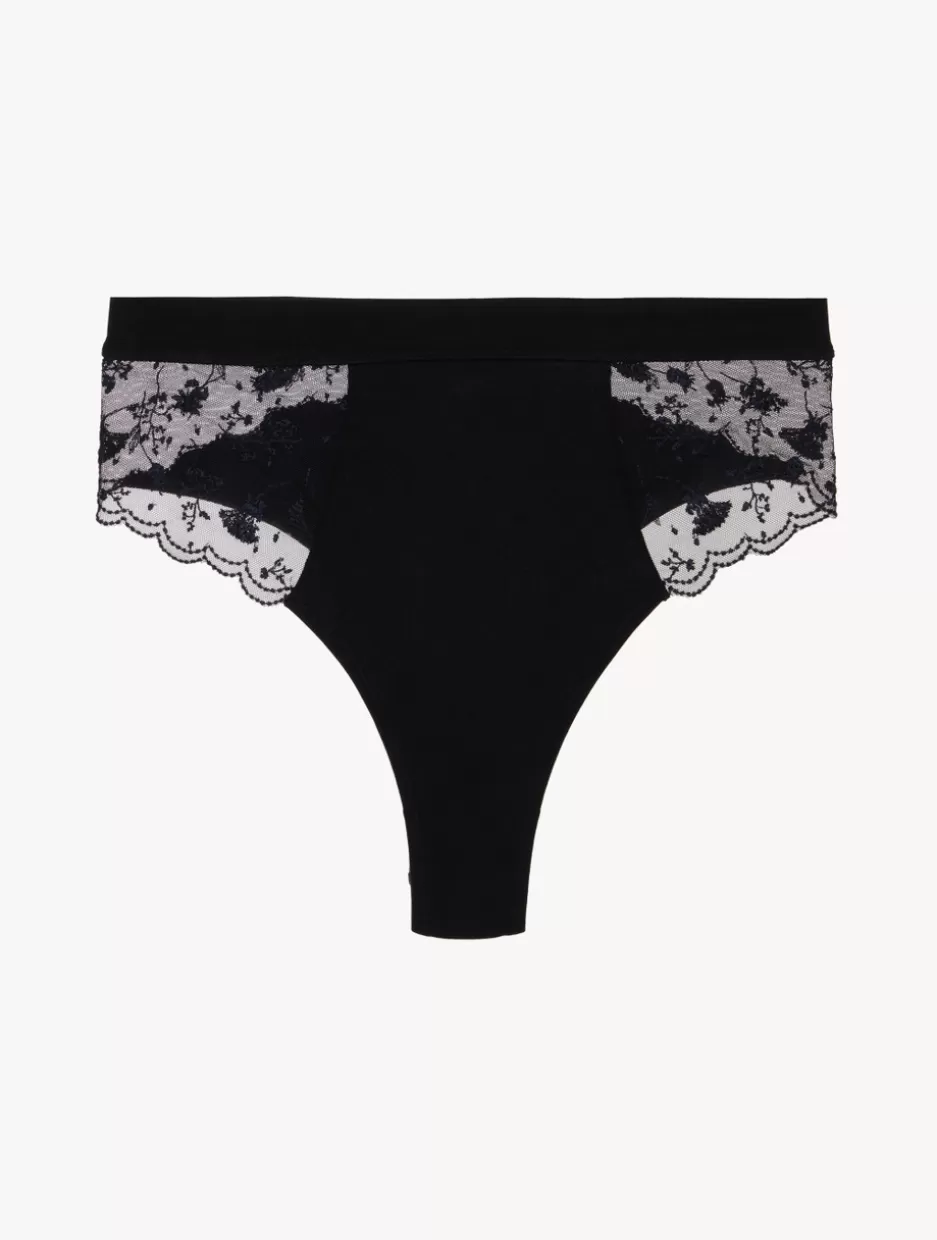 High-waist-La Perla High Waisted Briefs In Onyx With Embroidered Tulle Black