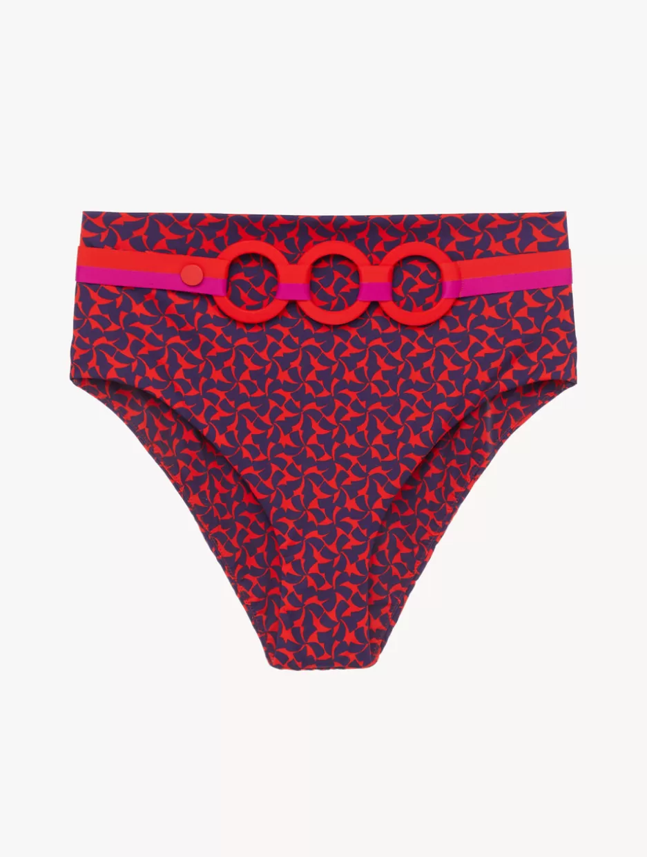 Bikinis-La Perla High-waisted Belted Bikini Briefs In Red And Blue Red&Blue