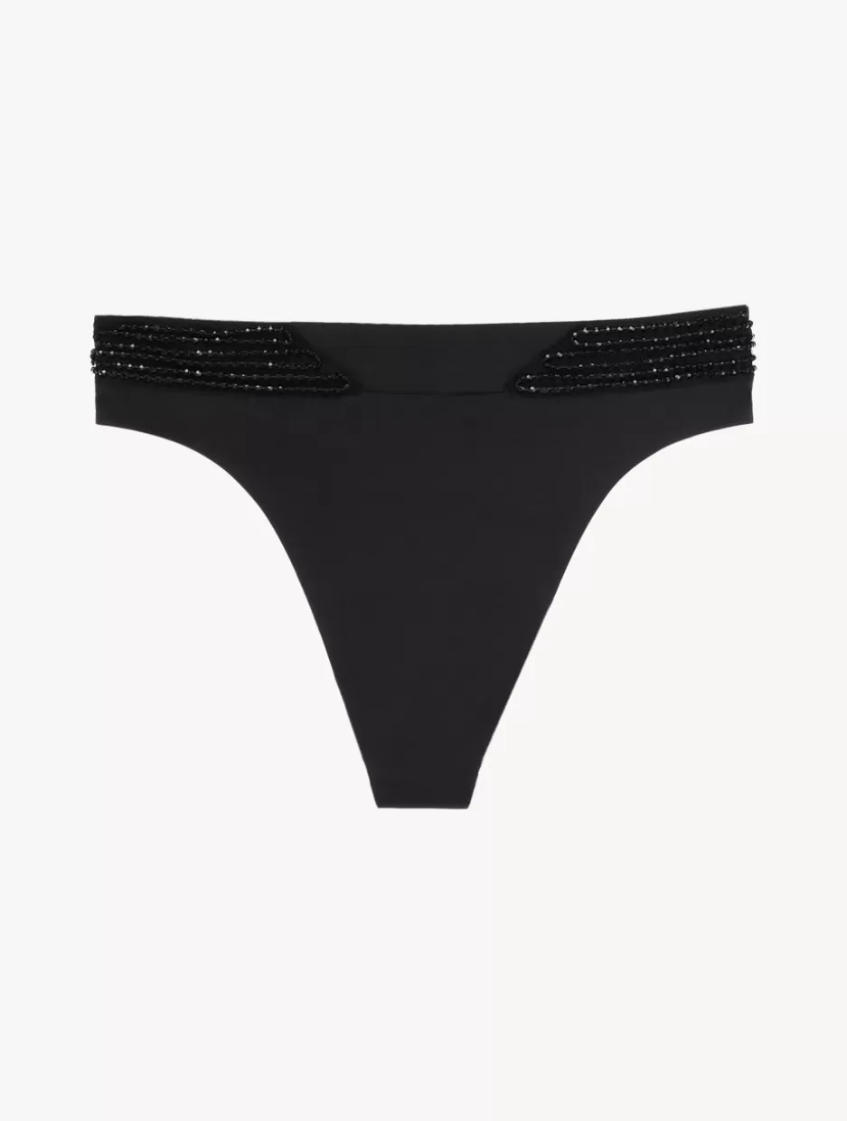 Bikinis-La Perla High-Waisted Brazilian Bikini Brief In With Beading Black