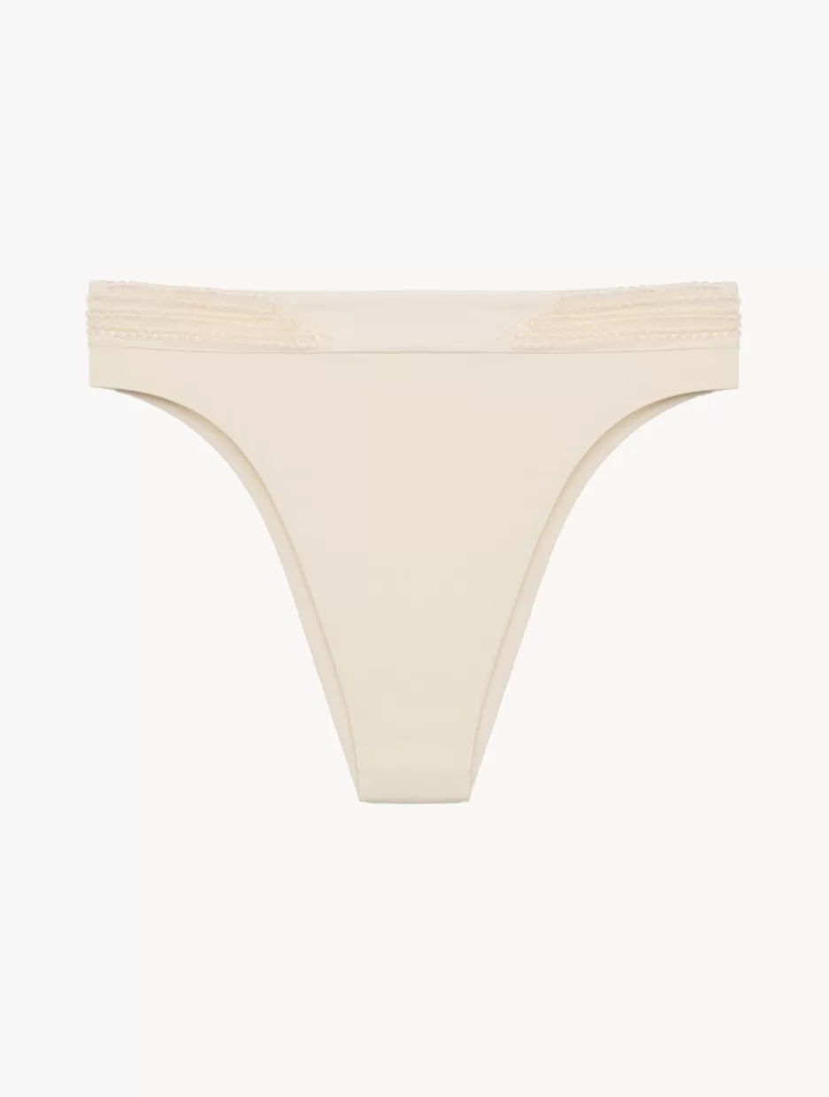 Bikinis-La Perla High-Waisted Brazilian Bikini Brief In Champagne With Beading Beige