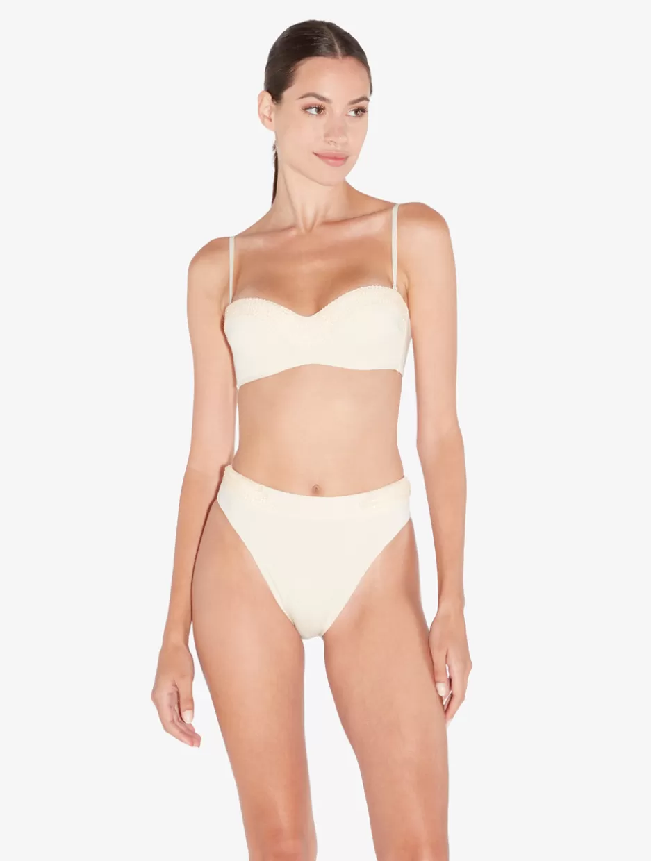 Bikinis-La Perla High-Waisted Brazilian Bikini Brief In Champagne With Beading Beige