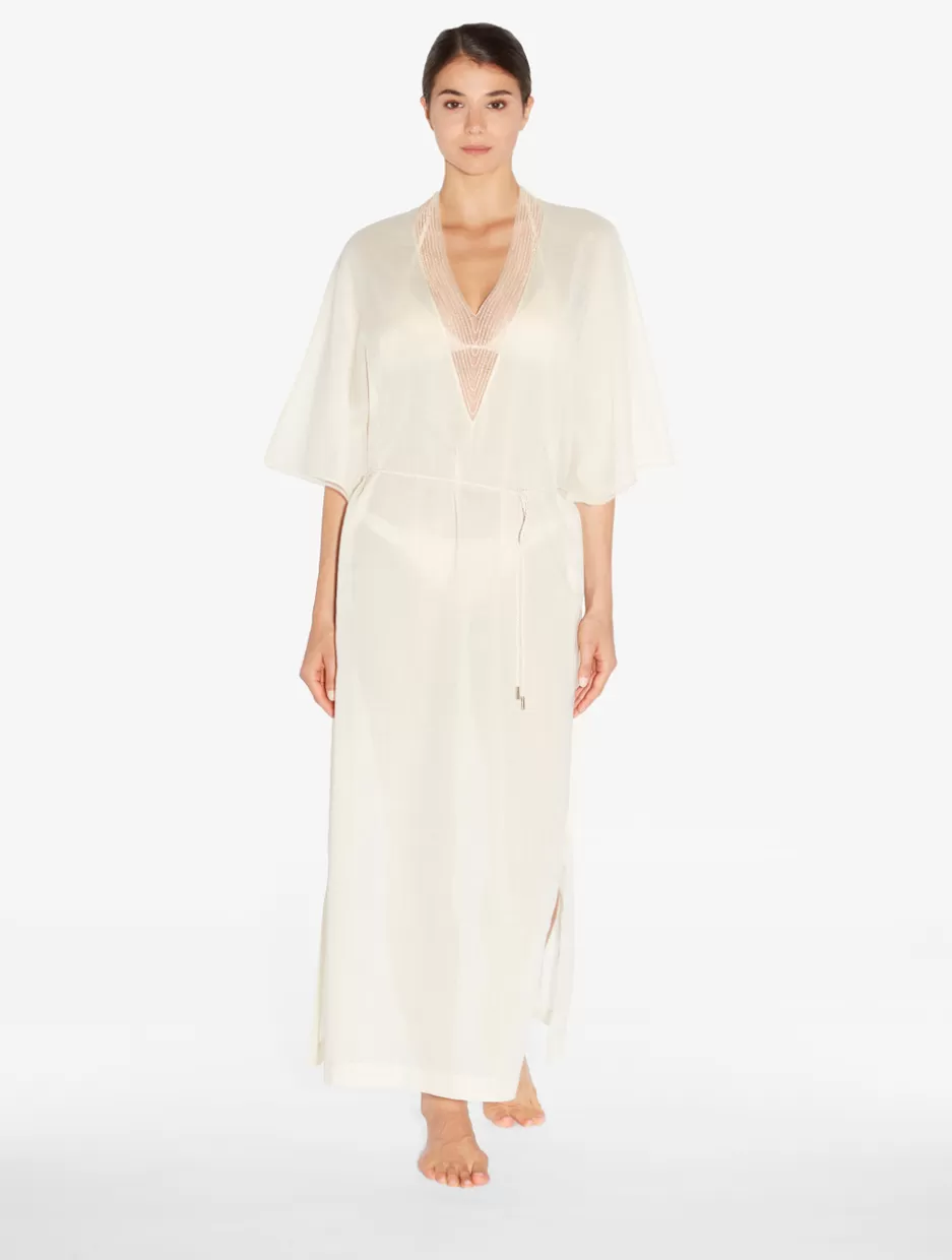 Beach Coverups-La Perla Kaftan In Champagne With Beading Beige