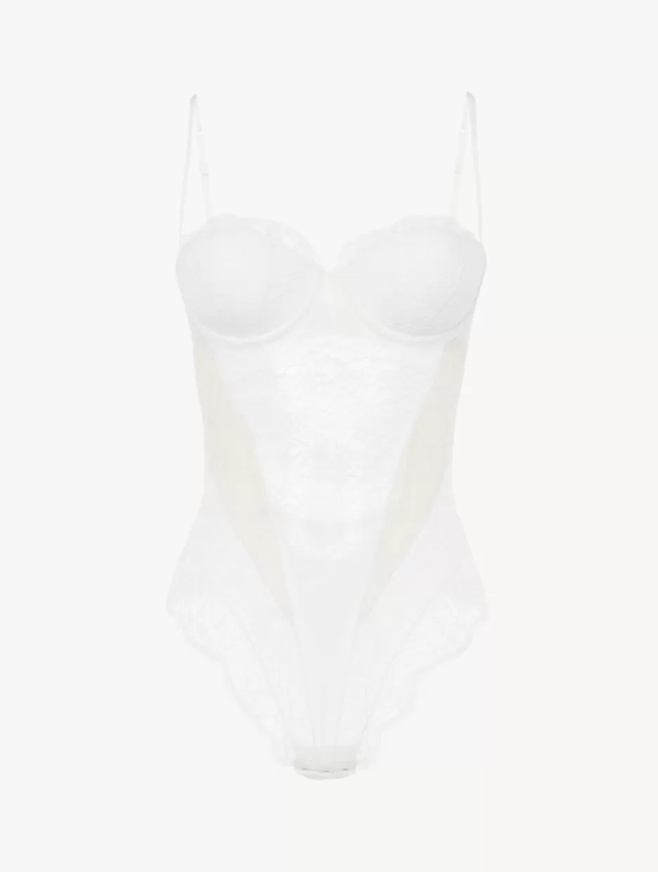 Bodysuits & Bustiers-La Perla Lace Bodysuit In Natural White