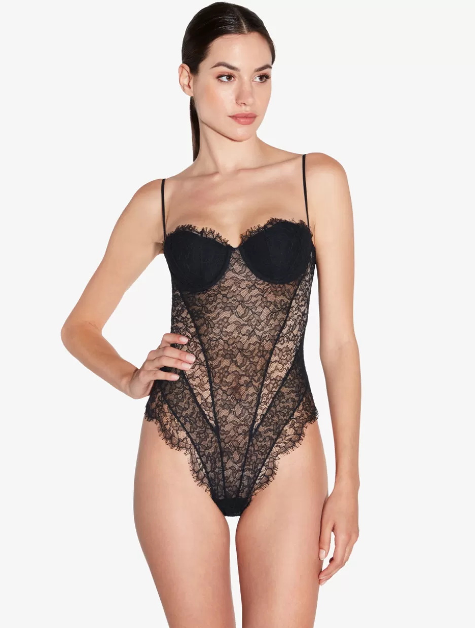 Bodysuits & Bustiers-La Perla Lace Bodysuit In Onyx Black