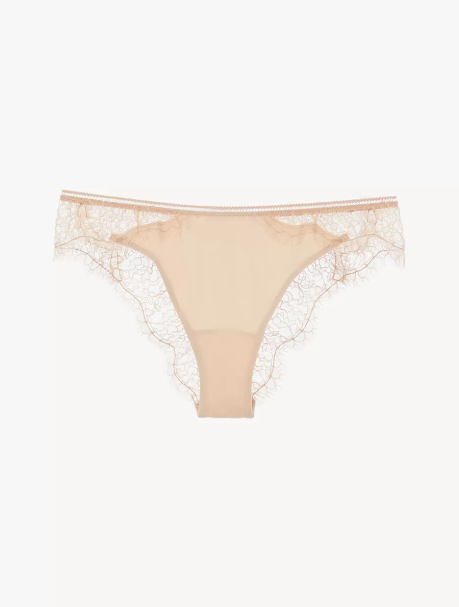 Brazilian-La Perla Lace Brazilian Briefs In Oak Blush Neutral