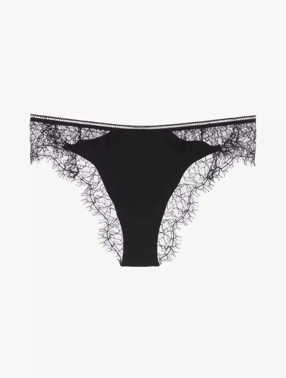 Brazilian-La Perla Lace Brazilian Briefs In Onyx Black