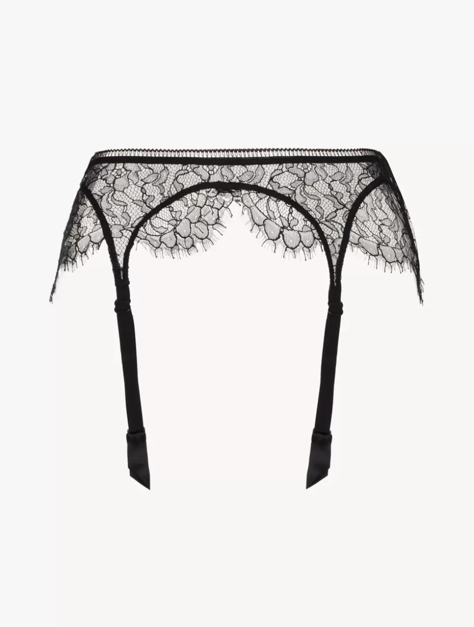 Garter Belts-La Perla Lace Suspender Belt In Onyx Black