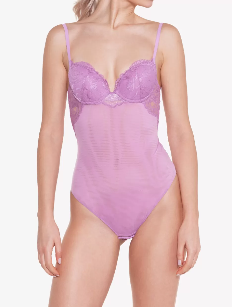 Bodysuits & Bustiers-La Perla Lilac Rose Lace Bodysuit Purple