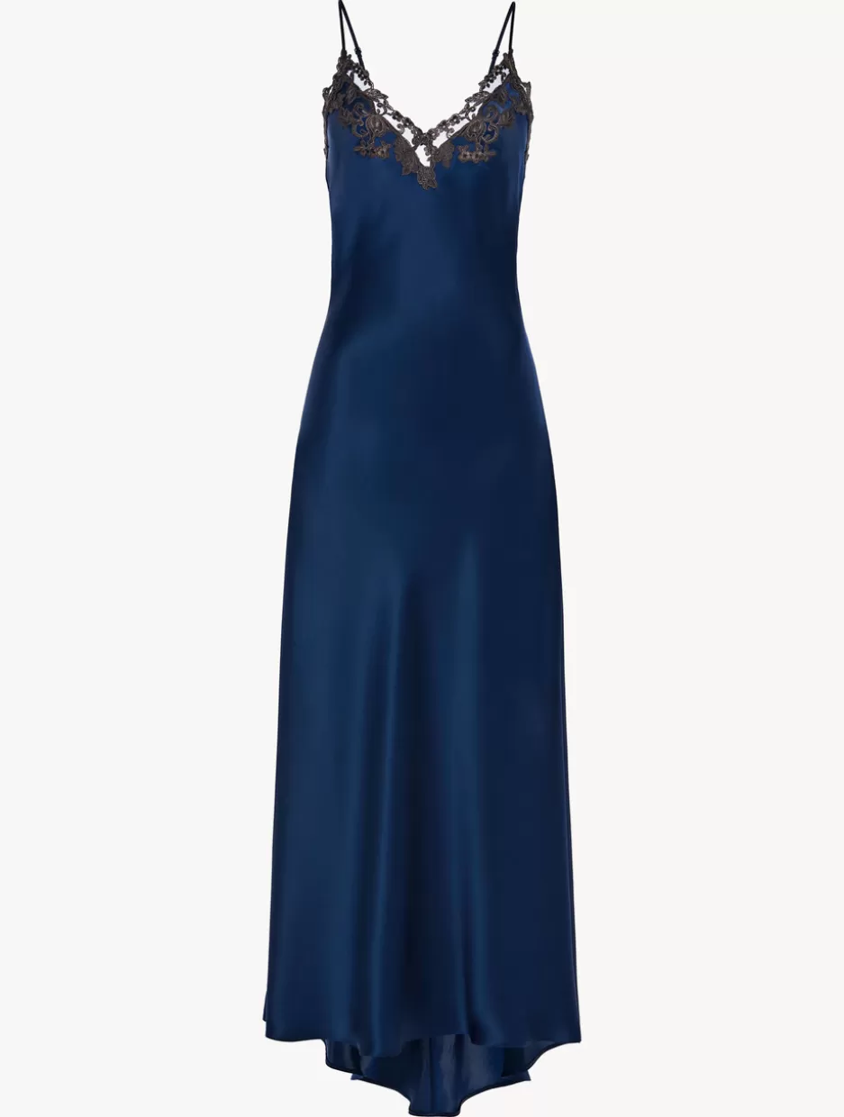 Slips & Dresses | Silk Sleepwear-La Perla Long Blue Nightgown With Frastaglio DarkBlue