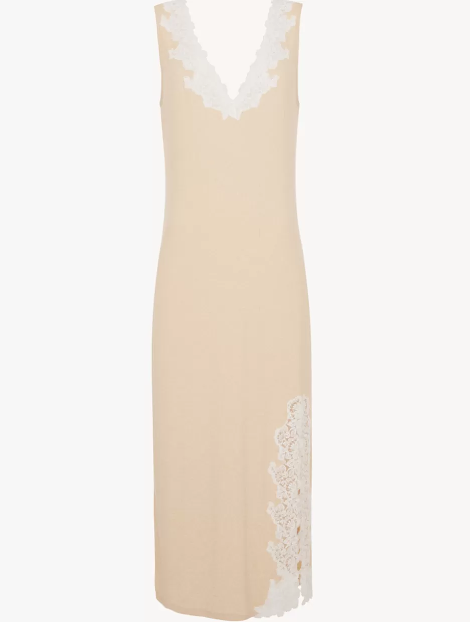 Pajamas | Loungewear-La Perla Long Cashmere Blend Ribbed Nightgown In Halo With Frastaglio Yellow