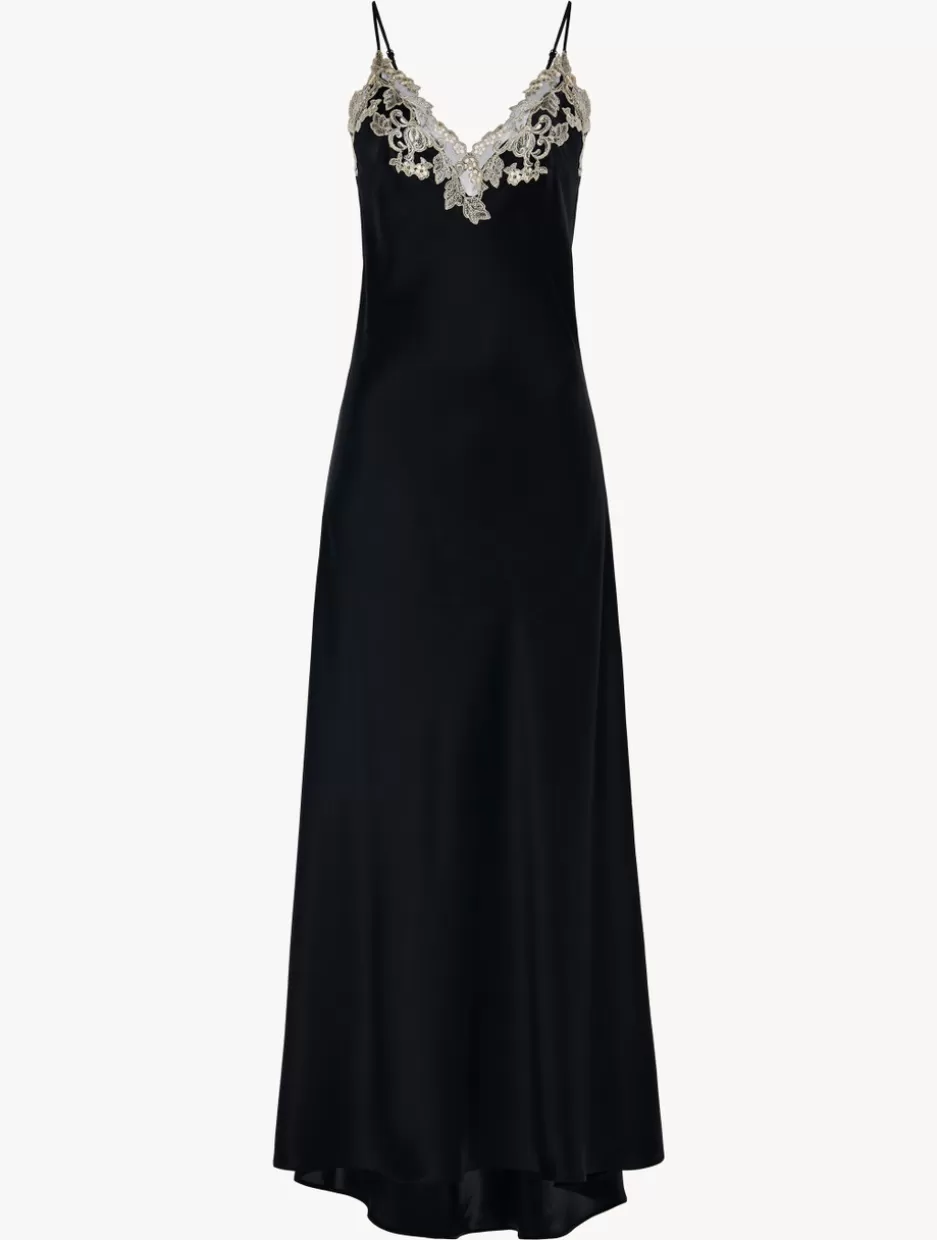 Slips & Dresses | Silk Sleepwear-La Perla Long Nightgown In With Frastaglio Black