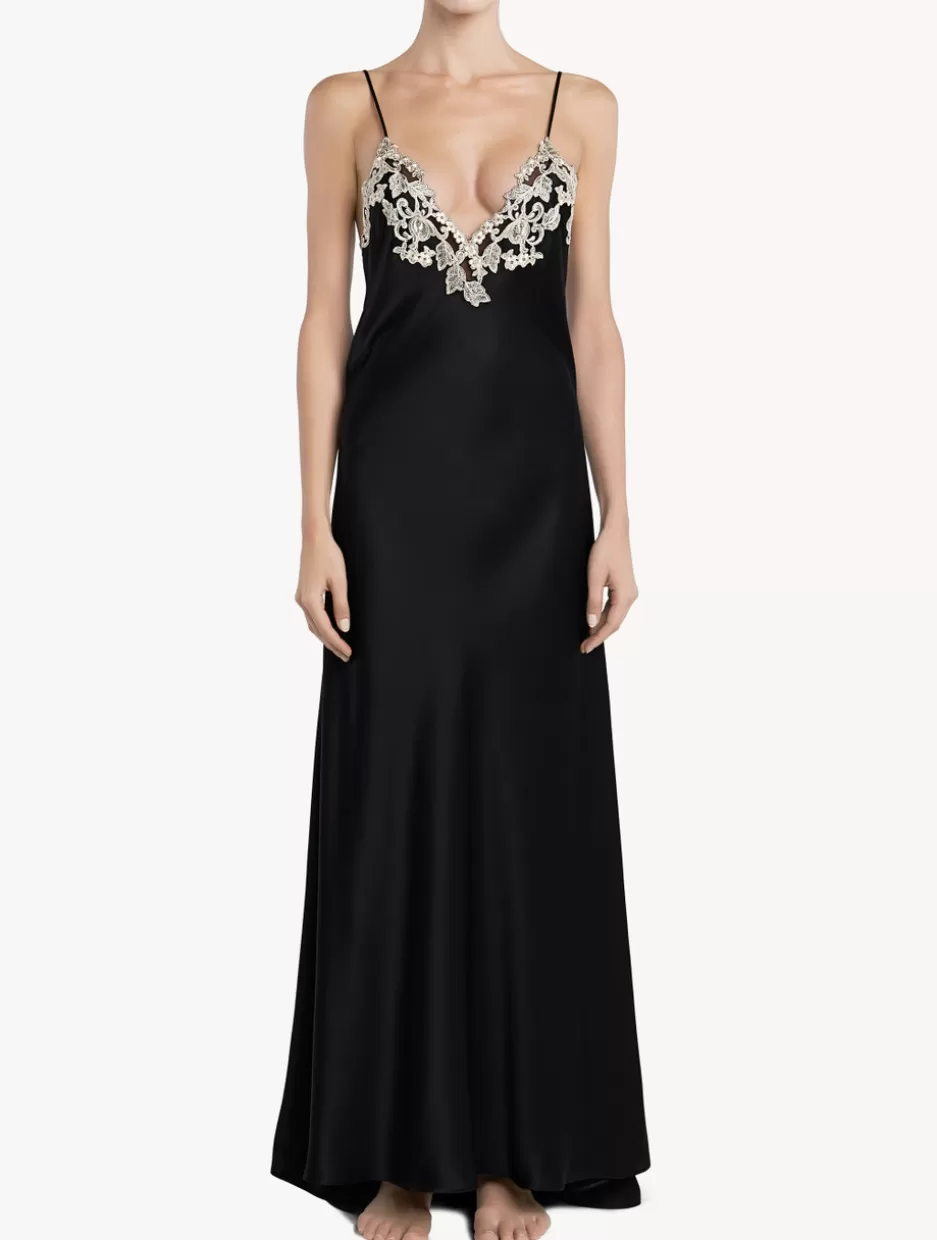 Slips & Dresses | Silk Sleepwear-La Perla Long Nightgown In With Frastaglio Black