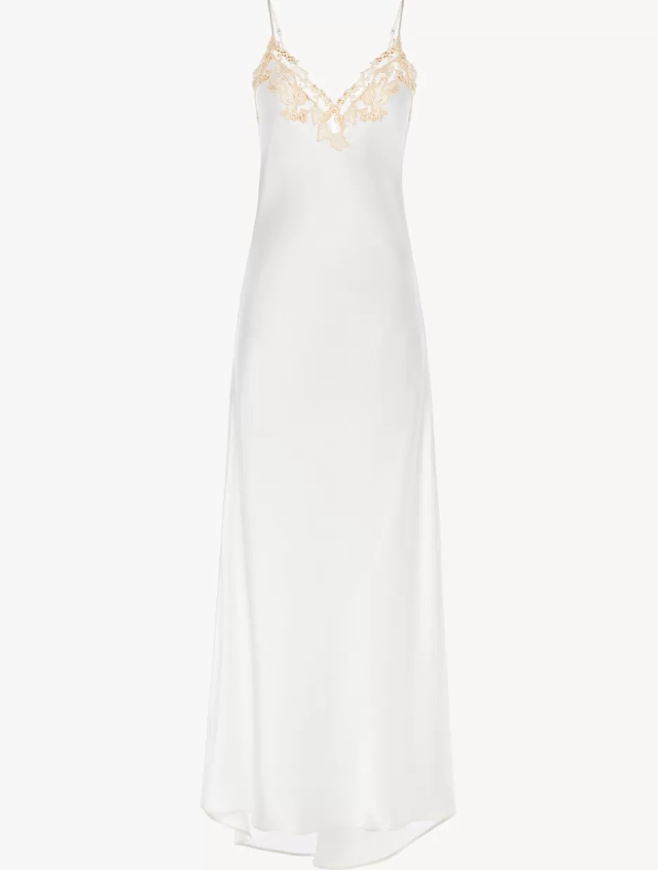 Slips & Dresses | Silk Sleepwear-La Perla Long Nightgown In With Frastaglio White