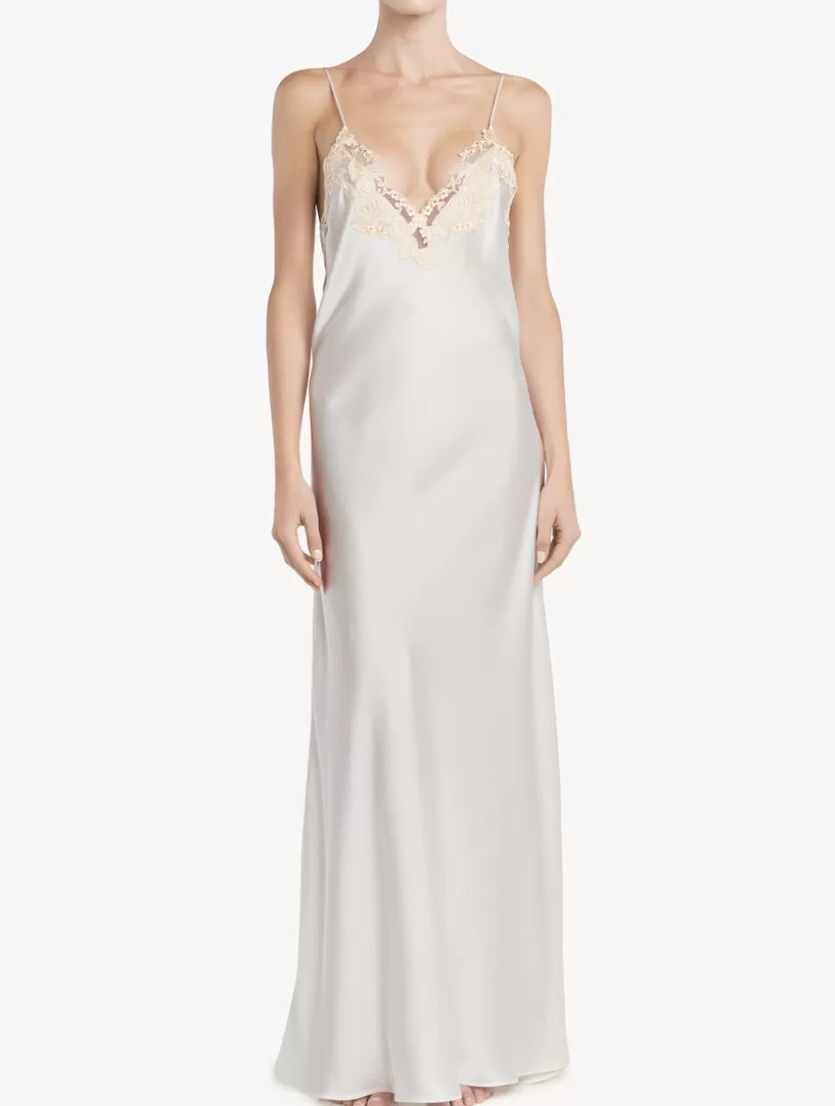 Slips & Dresses | Silk Sleepwear-La Perla Long Nightgown In With Frastaglio White