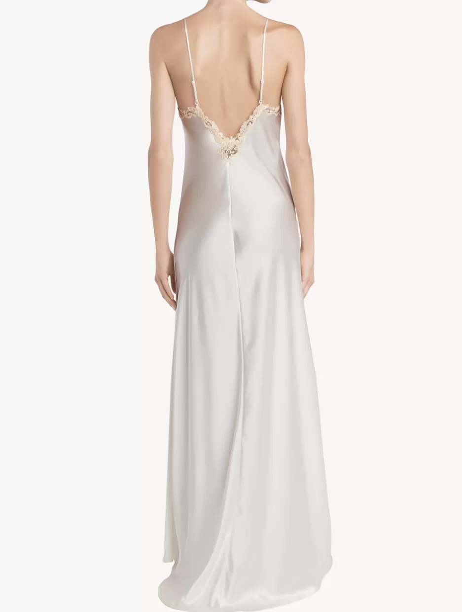 Slips & Dresses | Silk Sleepwear-La Perla Long Nightgown In With Frastaglio White
