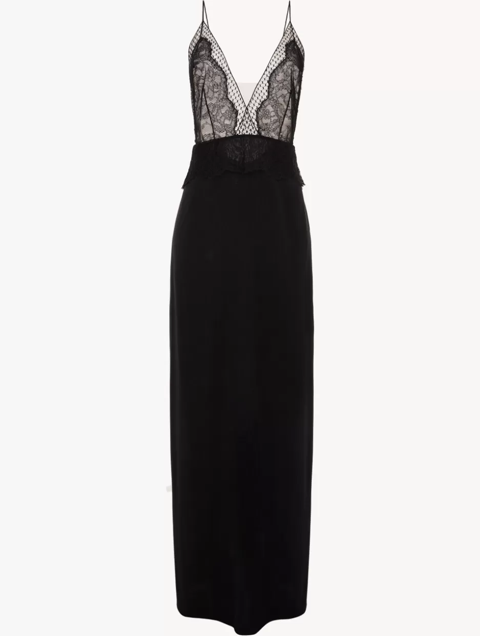 Slips & Dresses | Silk Sleepwear-La Perla Long Silk Nightgown With Leavers Lace Black