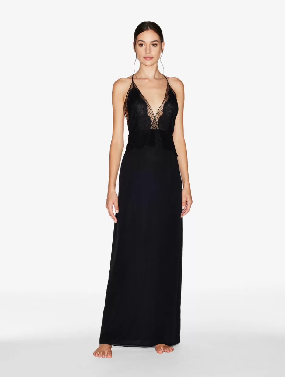 Slips & Dresses | Silk Sleepwear-La Perla Long Silk Nightgown With Leavers Lace Black